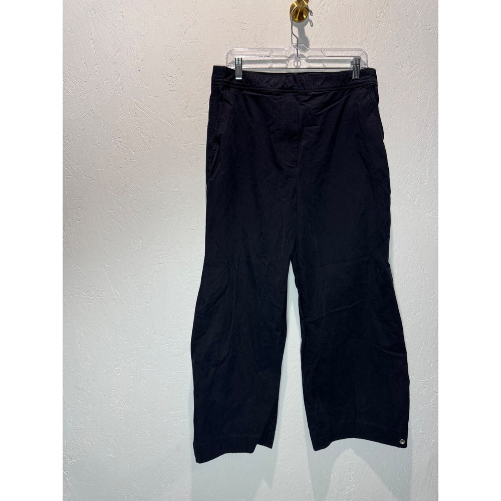 COS Womens Navy Blue Wide Leg Cropped Cotton Trousers Size 12 High Rise Pants